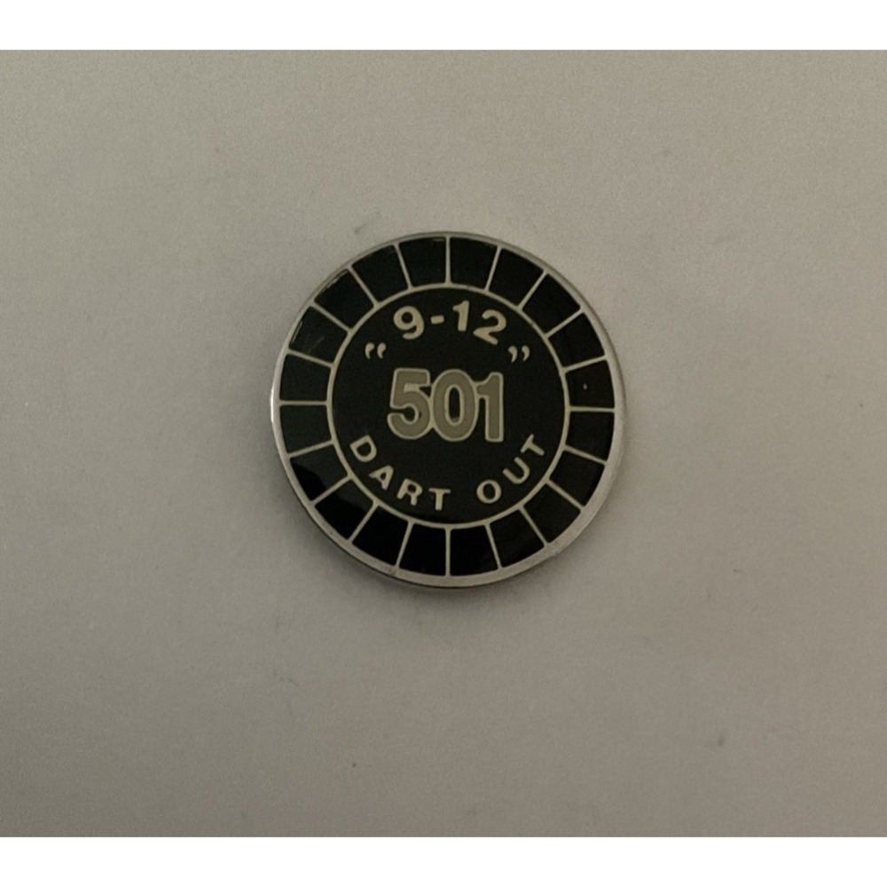 Vintage 501 Dart Out 9-12 Darts Award Lapel Pin Pinback Brooch Black Silver